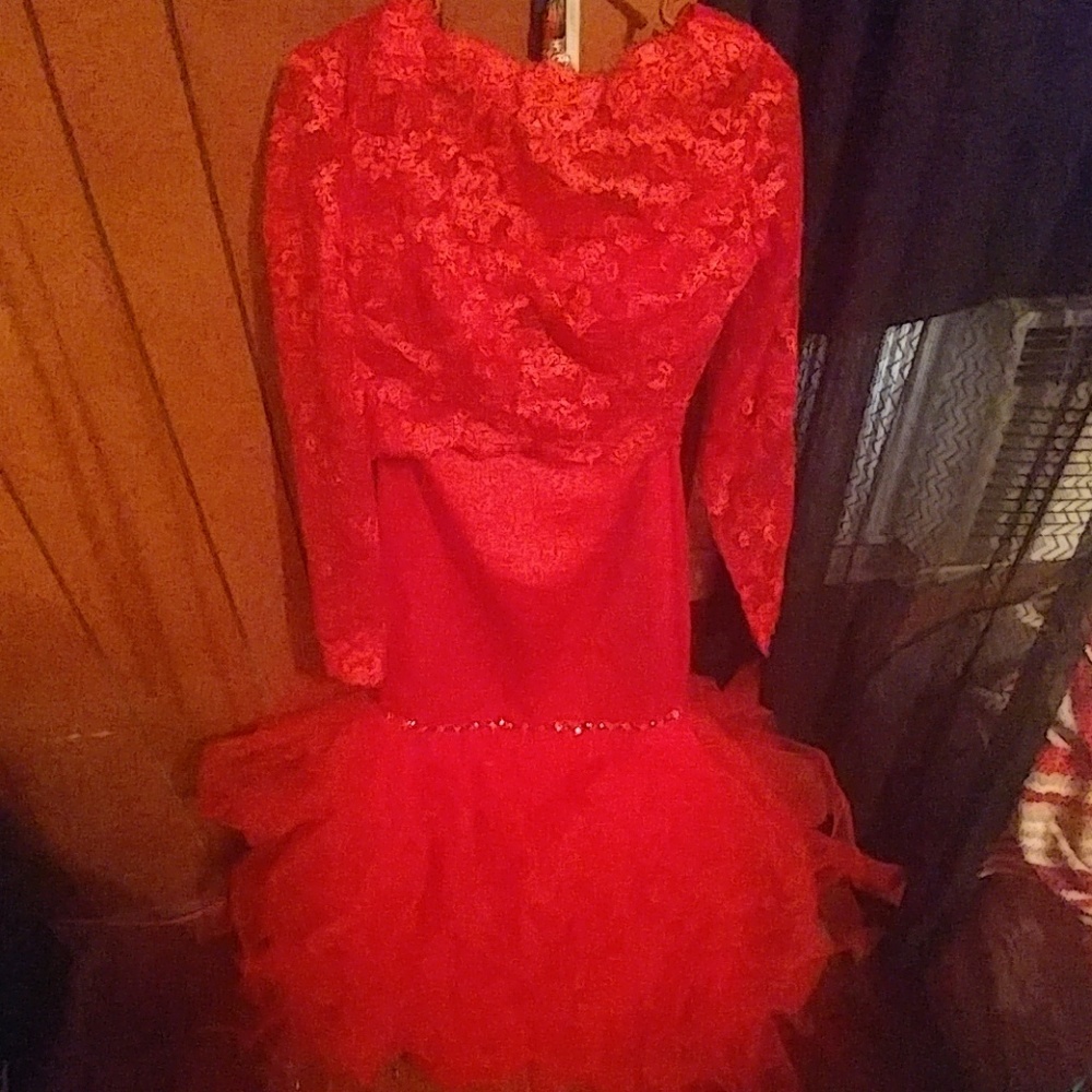 Bright Red Two piece prom dress